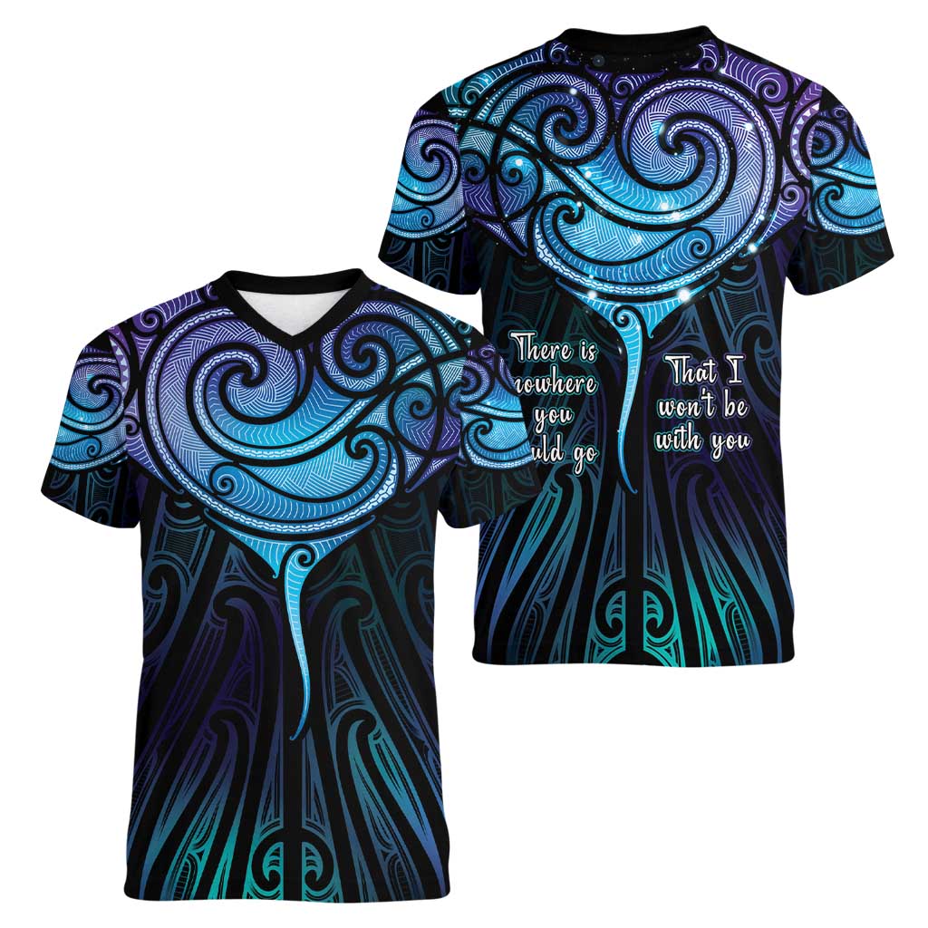 Aotearoa Maori Te Whai Rahi Women V-Neck T-Shirt Tala - Nowhere You Could Go That I Won't Be With You - Aussie Hoodie