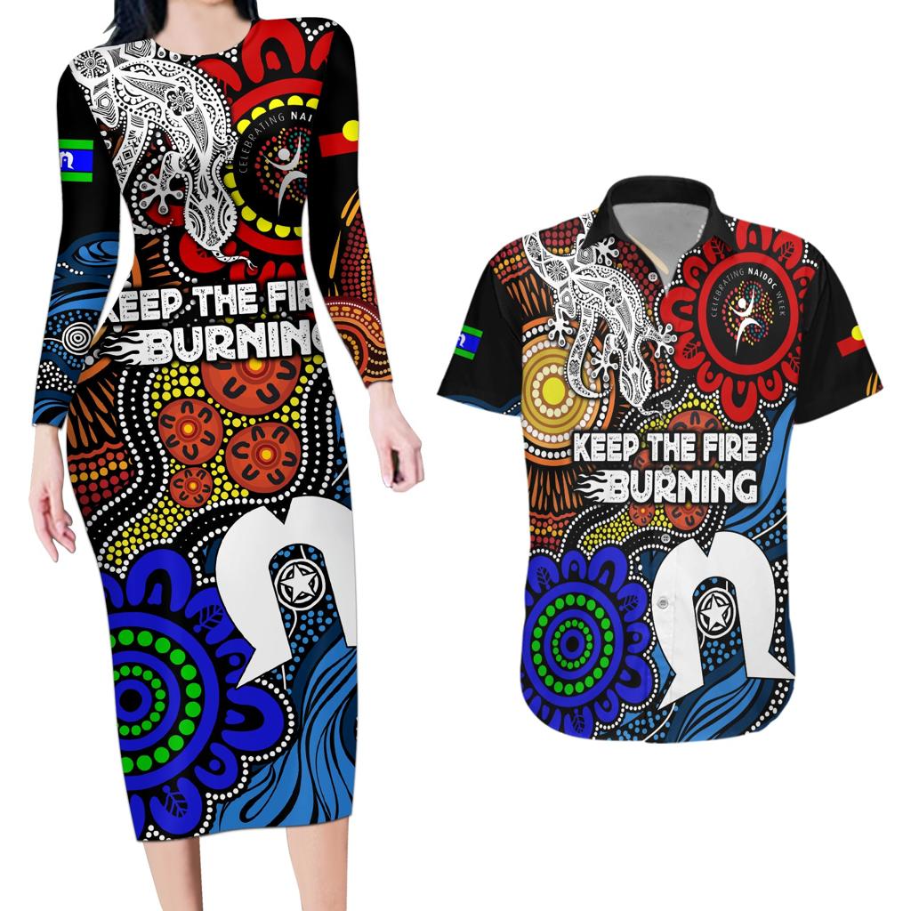 NAIDOC Week 2024 Indigenous Couples Matching Long Sleeve Bodycon Dress and Hawaiian Shirt Keep The Fire Burning