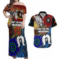 NAIDOC Week 2024 Indigenous Couples Matching Off Shoulder Maxi Dress and Hawaiian Shirt Keep The Fire Burning