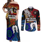NAIDOC Week 2024 Indigenous Couples Matching Off Shoulder Maxi Dress and Long Sleeve Button Shirt Keep The Fire Burning
