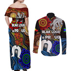 NAIDOC Week 2024 Indigenous Couples Matching Off Shoulder Maxi Dress and Long Sleeve Button Shirt Keep The Fire Burning
