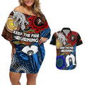 NAIDOC Week 2024 Indigenous Couples Matching Off Shoulder Short Dress and Hawaiian Shirt Keep The Fire Burning