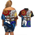 NAIDOC Week 2024 Indigenous Couples Matching Off Shoulder Short Dress and Hawaiian Shirt Keep The Fire Burning