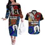 NAIDOC Week 2024 Indigenous Couples Matching Off The Shoulder Long Sleeve Dress and Hawaiian Shirt Keep The Fire Burning