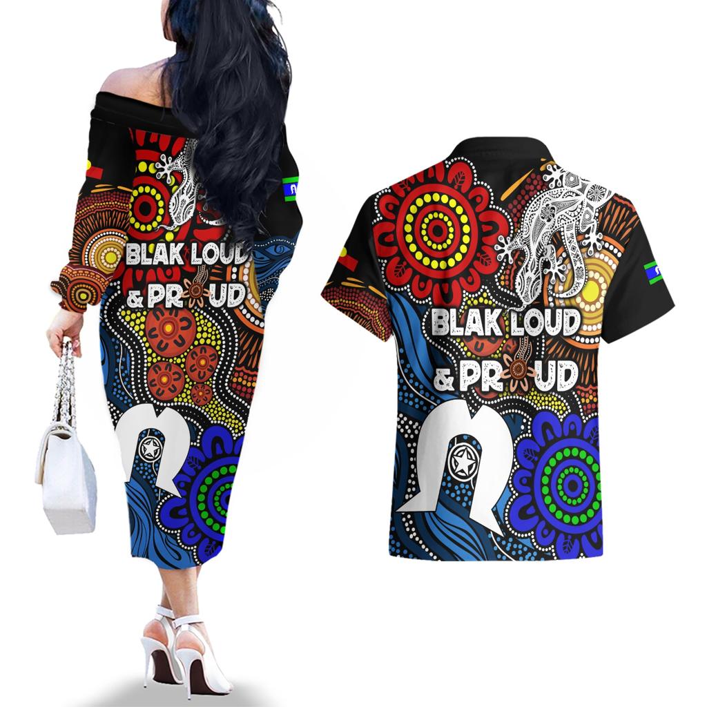 NAIDOC Week 2024 Indigenous Couples Matching Off The Shoulder Long Sleeve Dress and Hawaiian Shirt Keep The Fire Burning