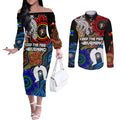 NAIDOC Week 2024 Indigenous Couples Matching Off The Shoulder Long Sleeve Dress and Long Sleeve Button Shirt Keep The Fire Burning