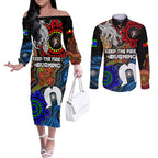 NAIDOC Week 2024 Indigenous Couples Matching Off The Shoulder Long Sleeve Dress and Long Sleeve Button Shirt Keep The Fire Burning