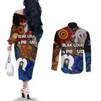 NAIDOC Week 2024 Indigenous Couples Matching Off The Shoulder Long Sleeve Dress and Long Sleeve Button Shirt Keep The Fire Burning