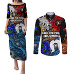 NAIDOC Week 2024 Indigenous Couples Matching Puletasi and Long Sleeve Button Shirt Keep The Fire Burning