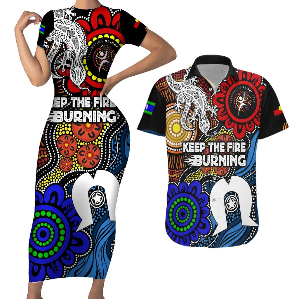 NAIDOC Week 2024 Indigenous Couples Matching Short Sleeve Bodycon Dress and Hawaiian Shirt Keep The Fire Burning