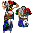 NAIDOC Week 2024 Indigenous Couples Matching Short Sleeve Bodycon Dress and Hawaiian Shirt Keep The Fire Burning