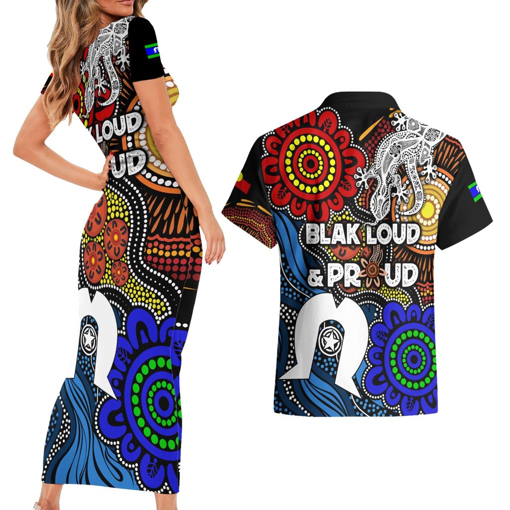 NAIDOC Week 2024 Indigenous Couples Matching Short Sleeve Bodycon Dress and Hawaiian Shirt Keep The Fire Burning