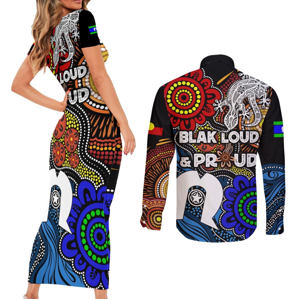 NAIDOC Week 2024 Indigenous Couples Matching Short Sleeve Bodycon Dress and Long Sleeve Button Shirt Keep The Fire Burning