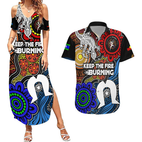 NAIDOC Week 2024 Indigenous Couples Matching Summer Maxi Dress and Hawaiian Shirt Keep The Fire Burning