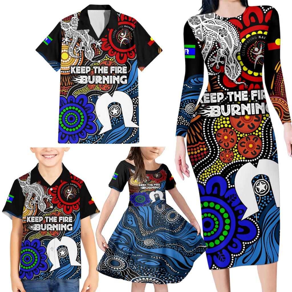 NAIDOC Week 2024 Indigenous Family Matching Long Sleeve Bodycon Dress and Hawaiian Shirt Keep The Fire Burning