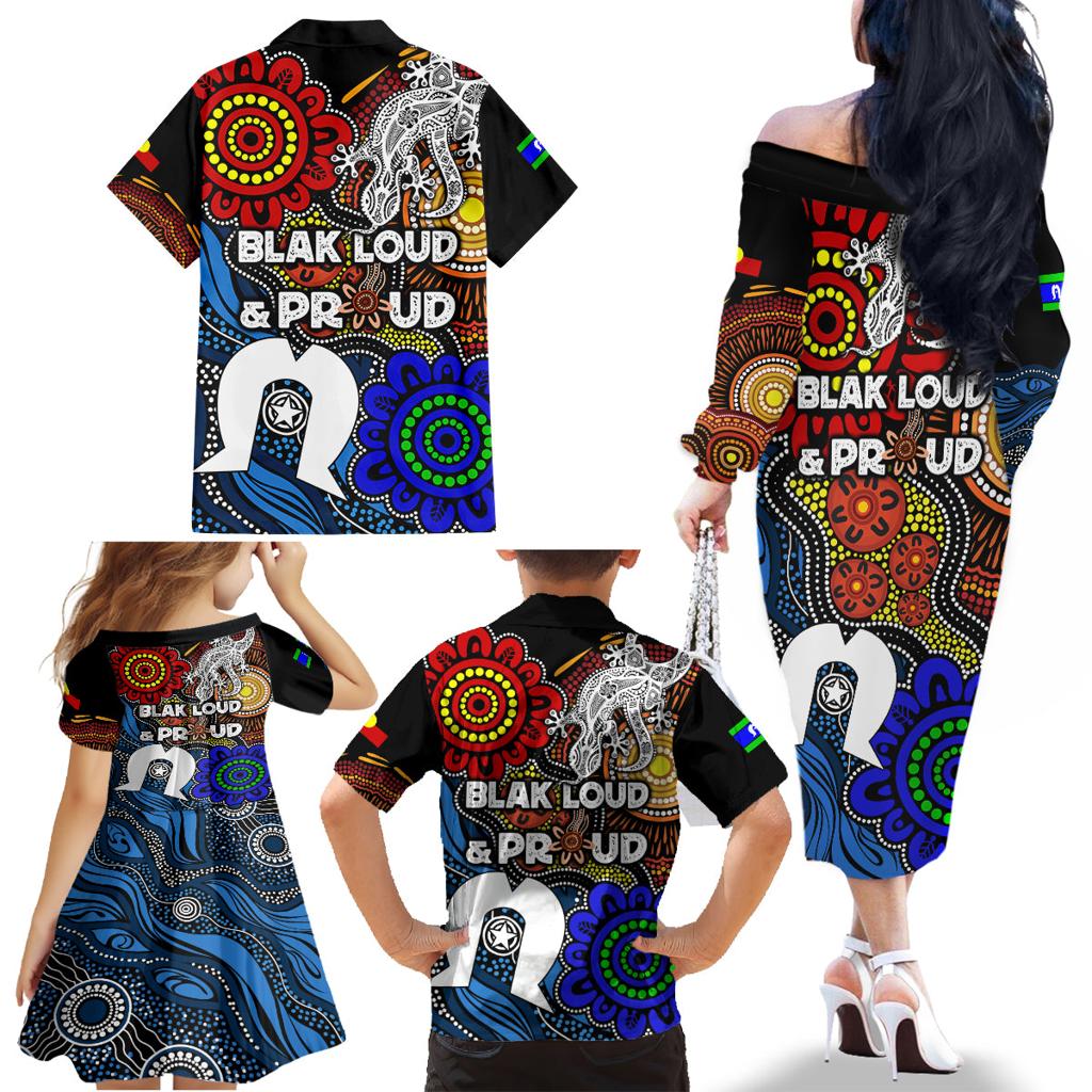 NAIDOC Week 2024 Indigenous Family Matching Off Shoulder Long Sleeve Dress and Hawaiian Shirt Keep The Fire Burning