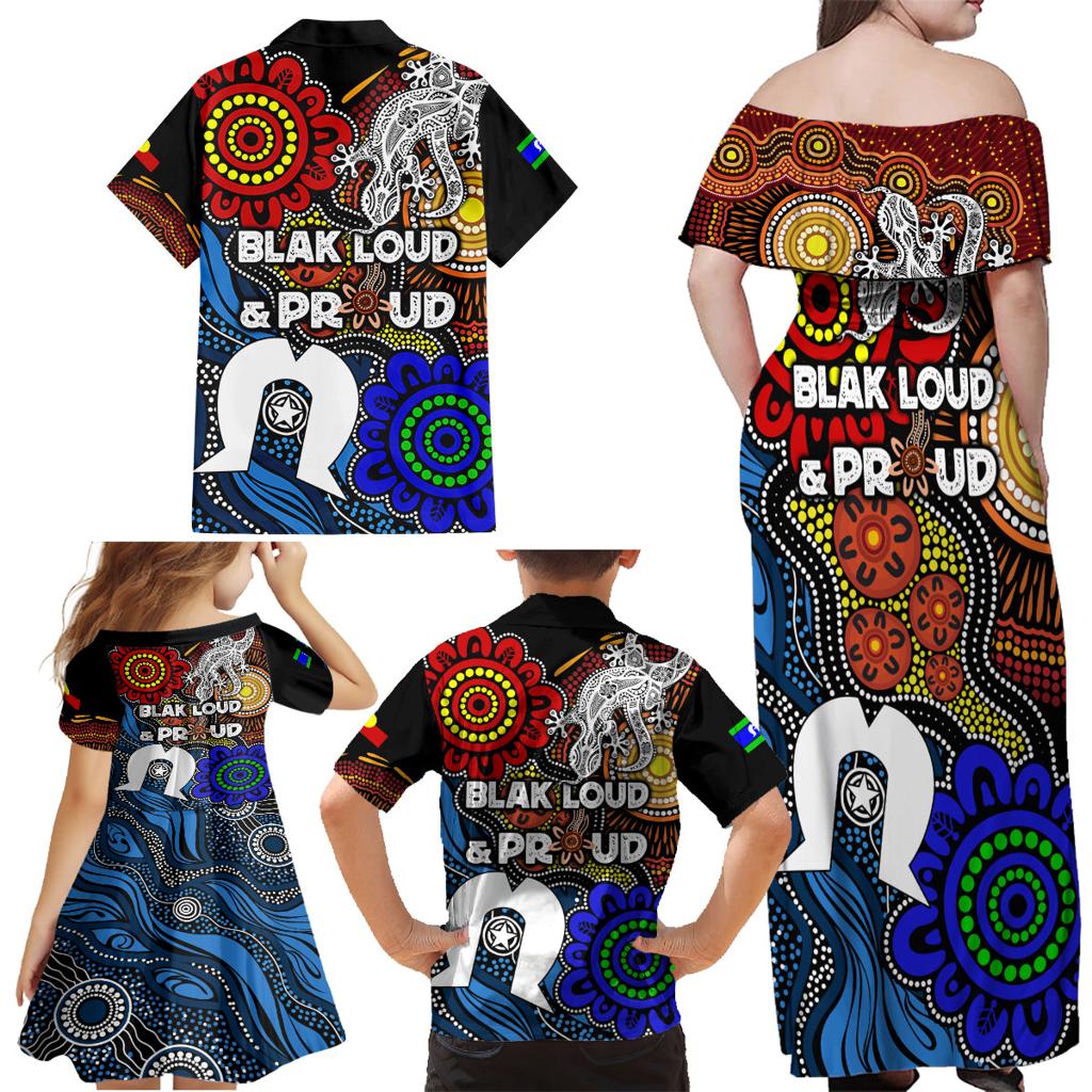NAIDOC Week 2024 Indigenous Family Matching Off Shoulder Maxi Dress and Hawaiian Shirt Keep The Fire Burning
