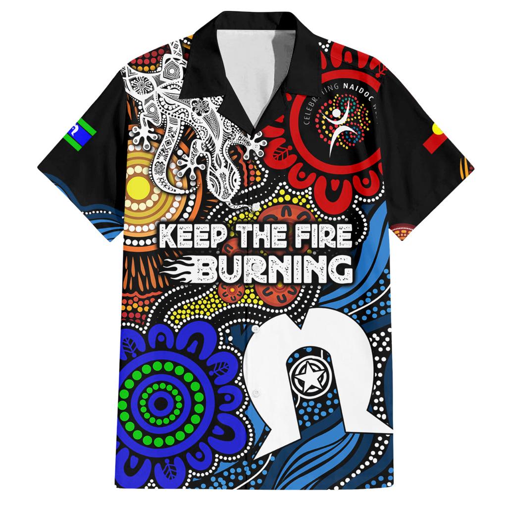 NAIDOC Week 2024 Indigenous Family Matching Off Shoulder Maxi Dress and Hawaiian Shirt Keep The Fire Burning
