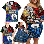 NAIDOC Week 2024 Indigenous Family Matching Off Shoulder Short Dress and Hawaiian Shirt Keep The Fire Burning