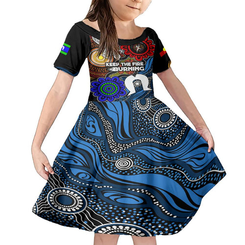 NAIDOC Week 2024 Indigenous Family Matching Off Shoulder Short Dress and Hawaiian Shirt Keep The Fire Burning