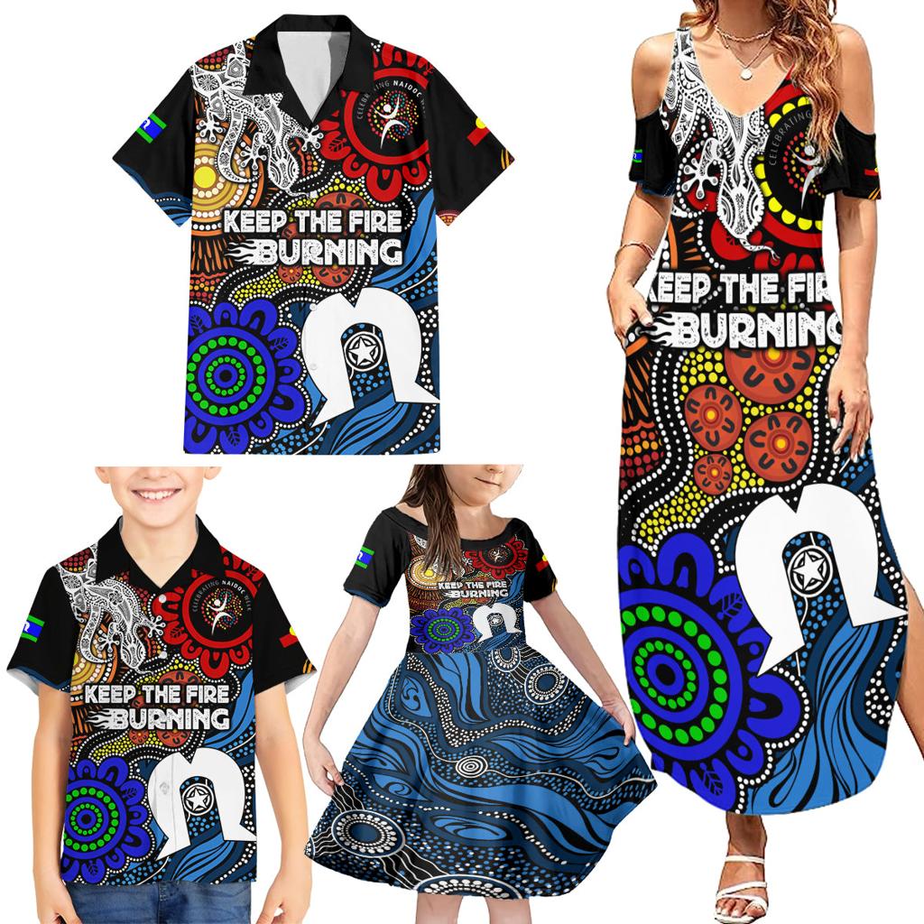 NAIDOC Week 2024 Indigenous Family Matching Summer Maxi Dress and Hawaiian Shirt Keep The Fire Burning