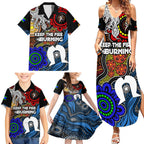 NAIDOC Week 2024 Indigenous Family Matching Summer Maxi Dress and Hawaiian Shirt Keep The Fire Burning