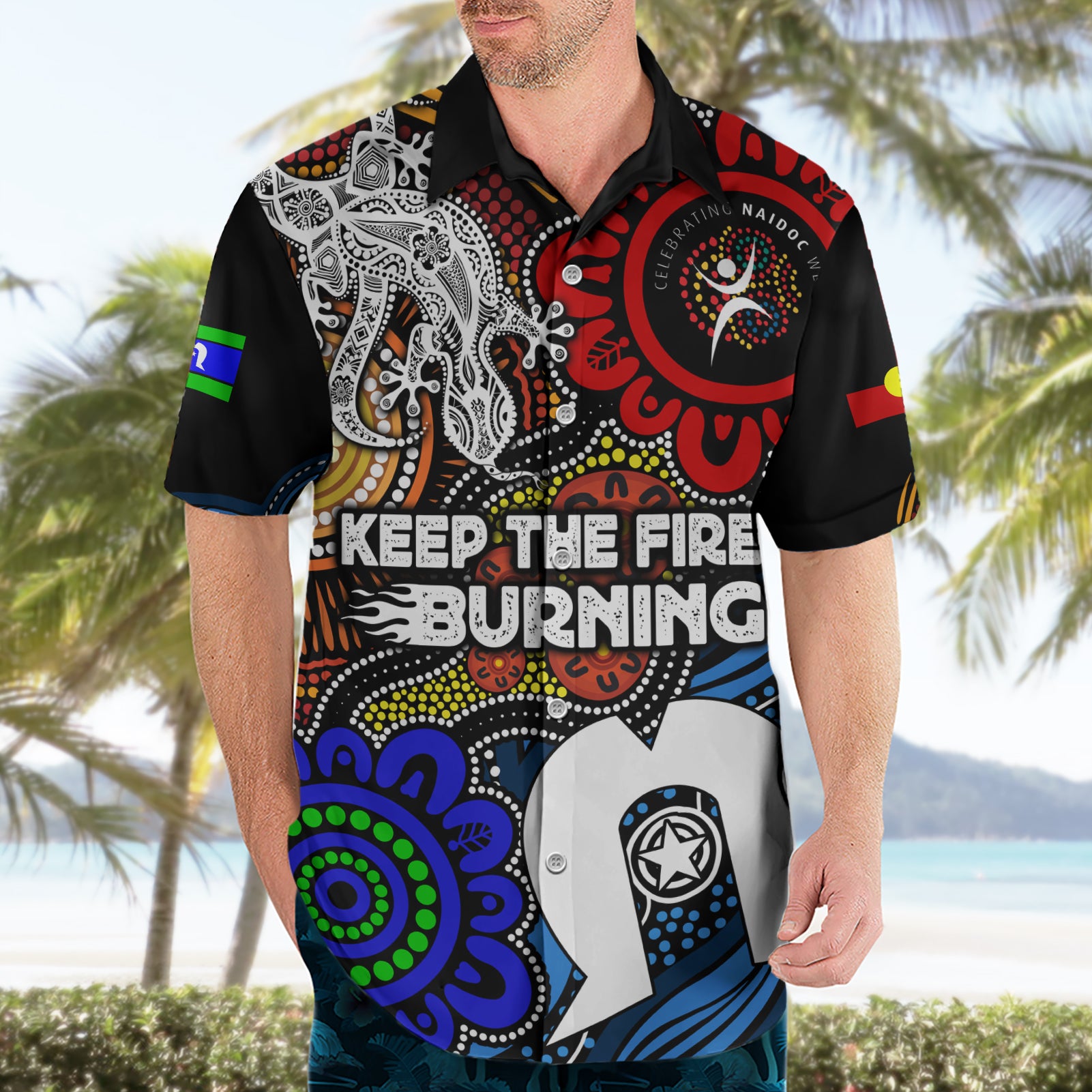 NAIDOC Week 2024 Indigenous Hawaiian Shirt Keep The Fire Burning