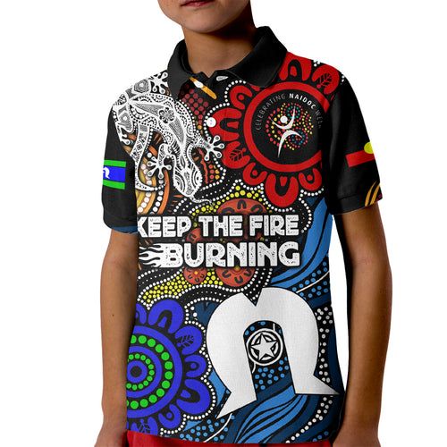 NAIDOC Week 2024 Indigenous Kid Polo Shirt Keep The Fire Burning