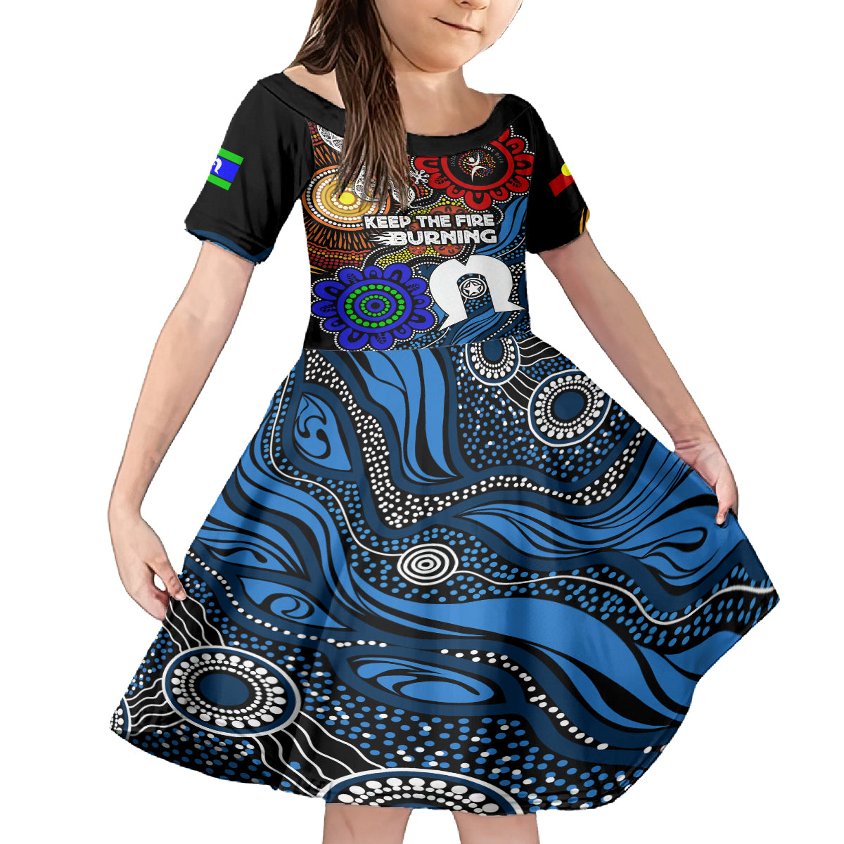 NAIDOC Week 2024 Indigenous Kid Short Sleeve Dress Keep The Fire Burning