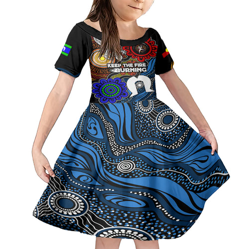 NAIDOC Week 2024 Indigenous Kid Short Sleeve Dress Keep The Fire Burning