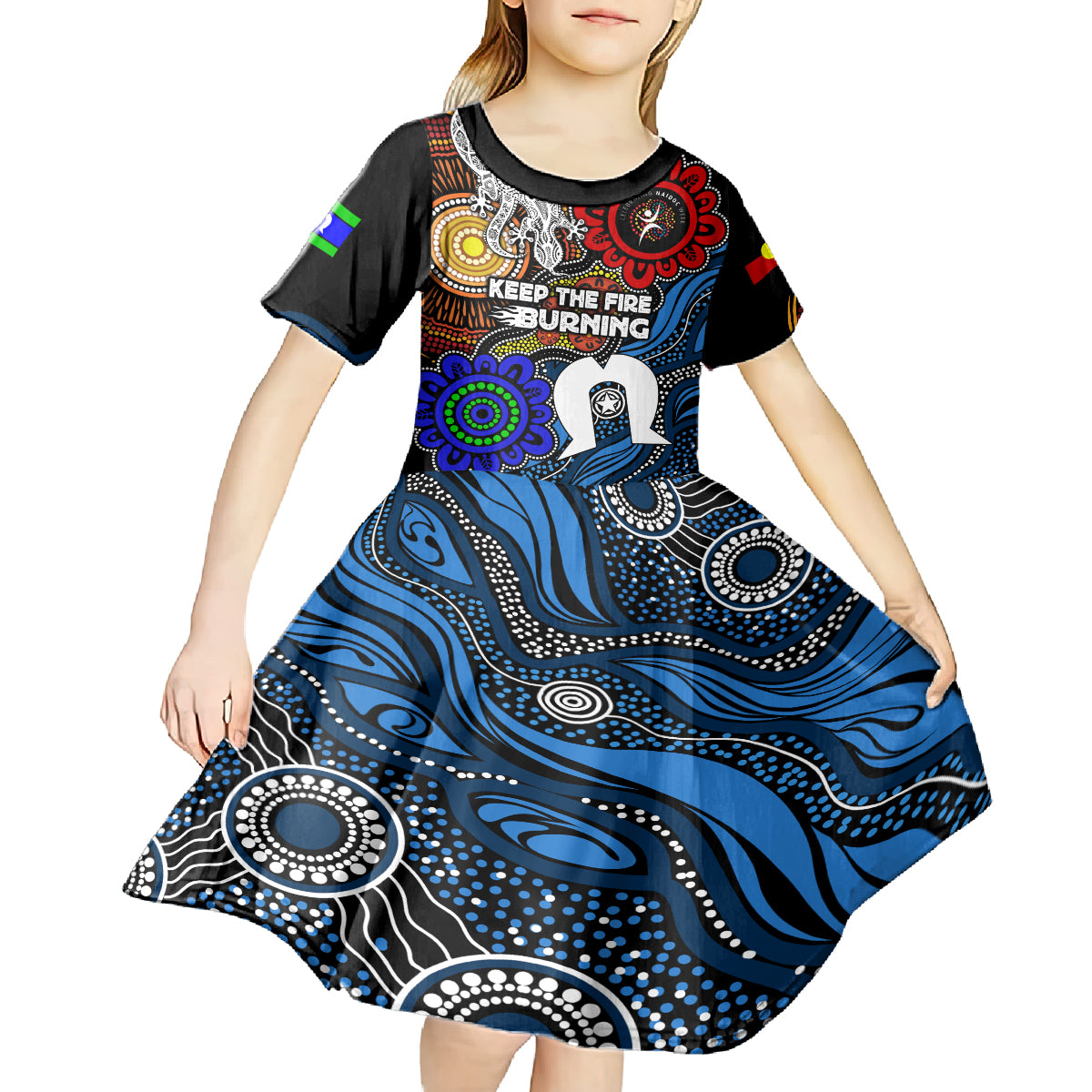 NAIDOC Week 2024 Indigenous Kid Short Sleeve Dress Keep The Fire Burning