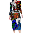 NAIDOC Week 2024 Indigenous Long Sleeve Bodycon Dress Keep The Fire Burning