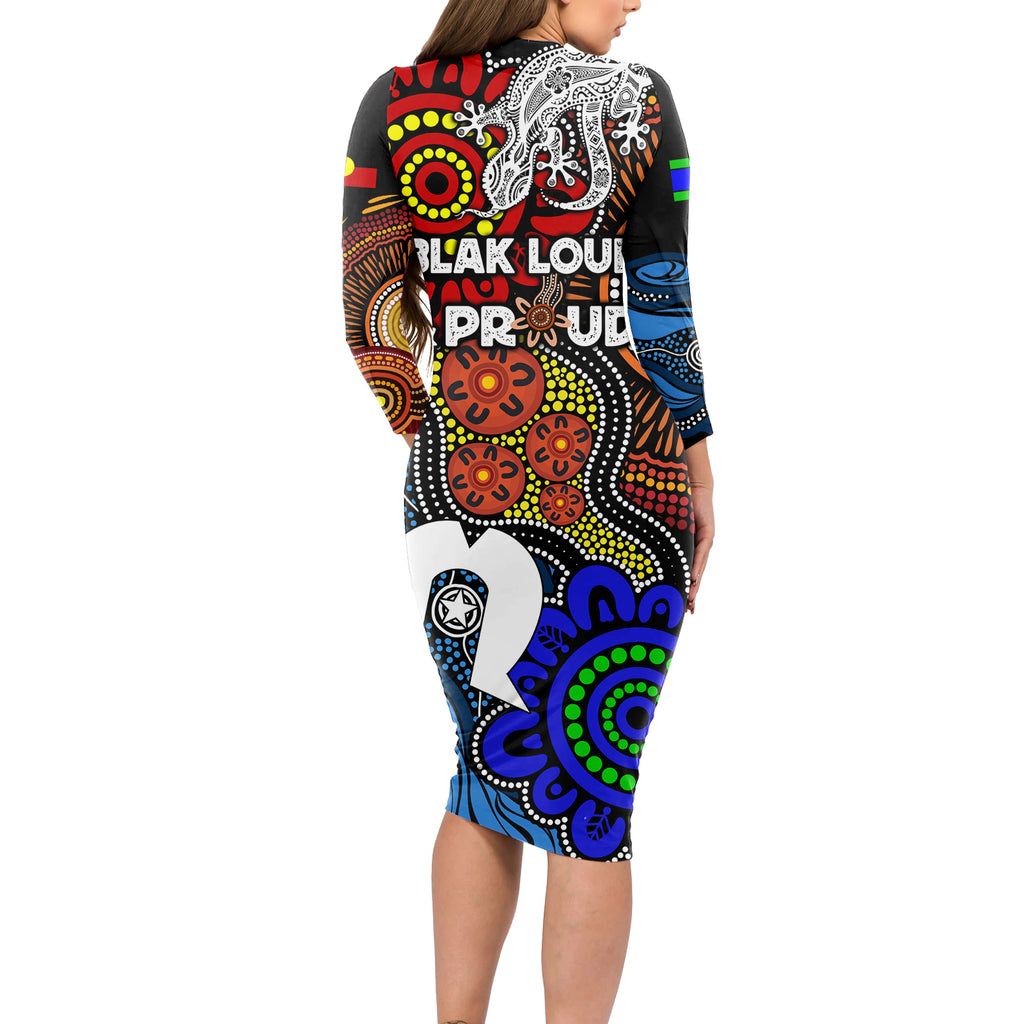 NAIDOC Week 2024 Indigenous Long Sleeve Bodycon Dress Keep The Fire Burning