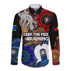NAIDOC Week 2024 Indigenous Long Sleeve Button Shirt Keep The Fire Burning