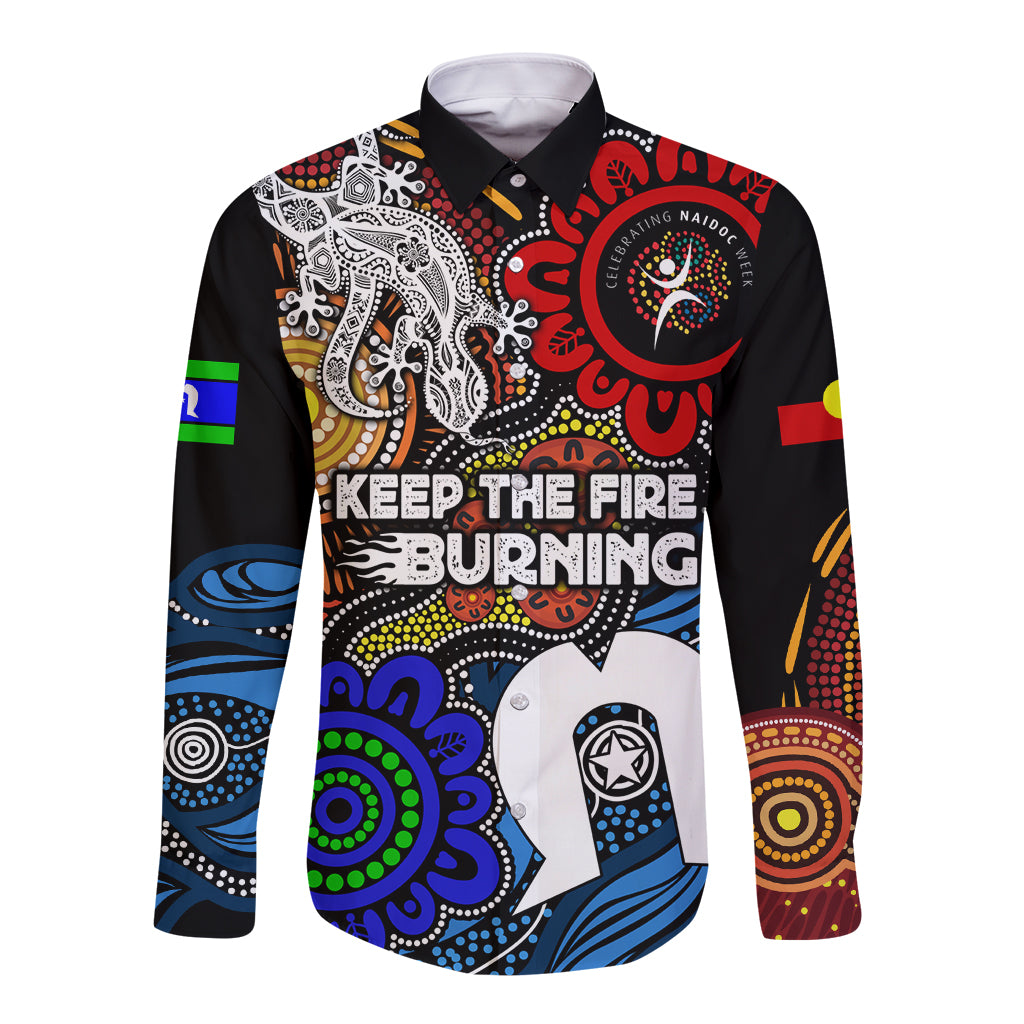 NAIDOC Week 2024 Indigenous Long Sleeve Button Shirt Keep The Fire Burning