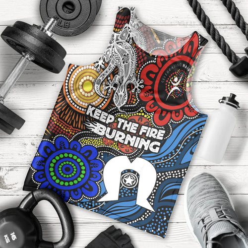 NAIDOC Week 2024 Indigenous Men Tank Top Keep The Fire Burning