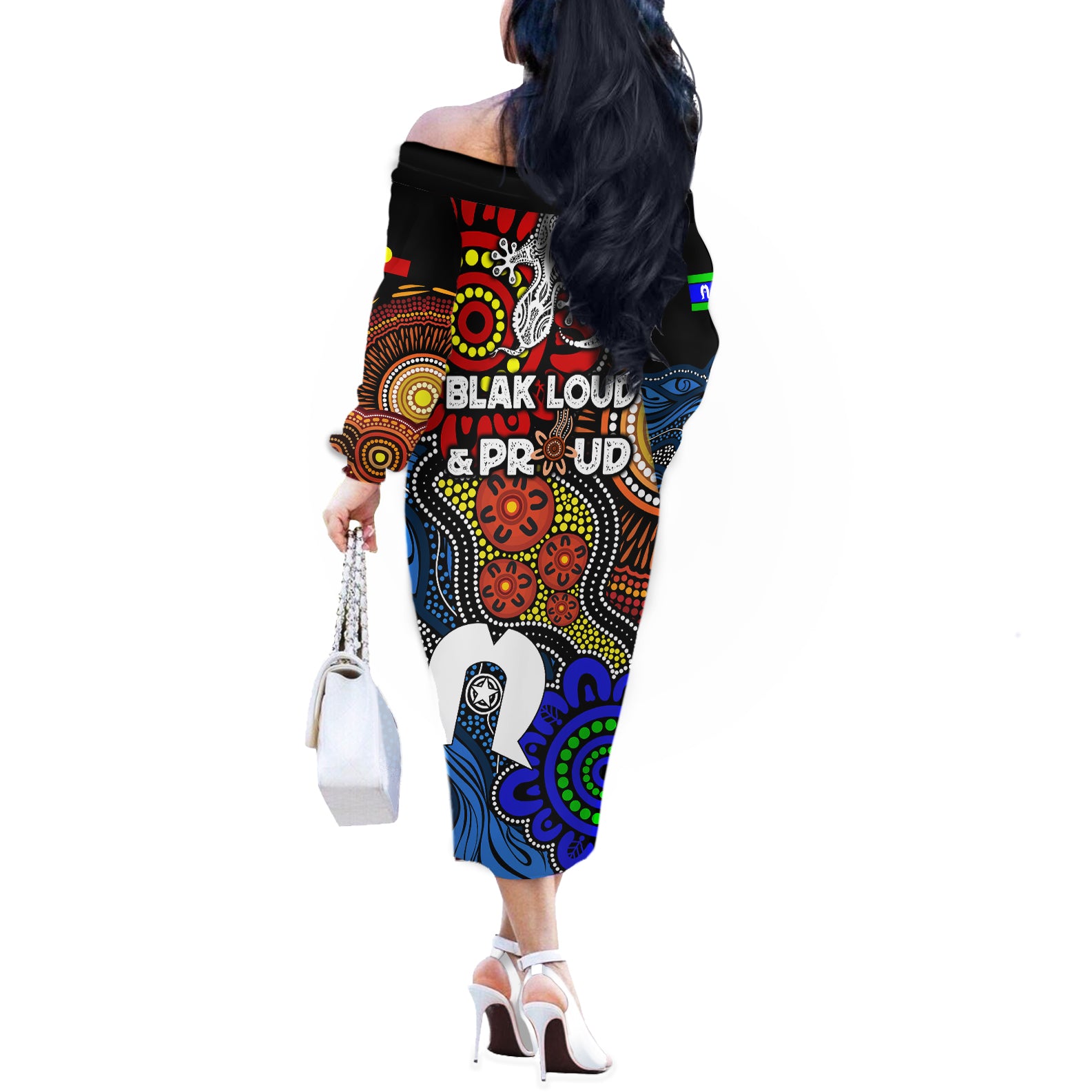 NAIDOC Week 2024 Indigenous Off The Shoulder Long Sleeve Dress Keep The Fire Burning