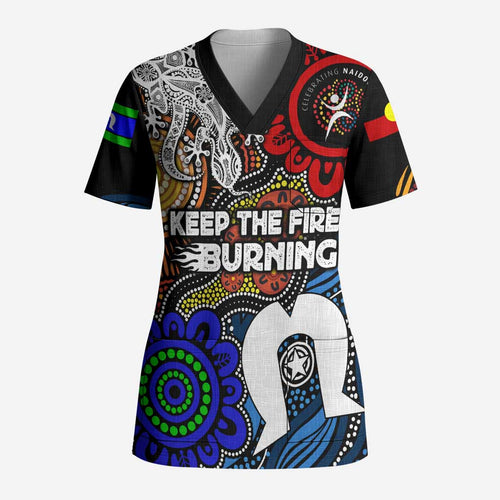 NAIDOC Week 2024 Indigenous Scrub Top Keep The Fire Burning - Aussie Hoodie