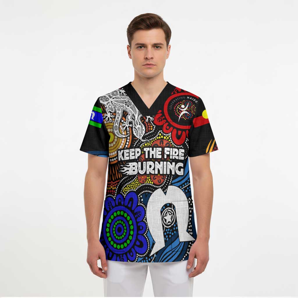 NAIDOC Week 2024 Indigenous Scrub Top Keep The Fire Burning - Aussie Hoodie