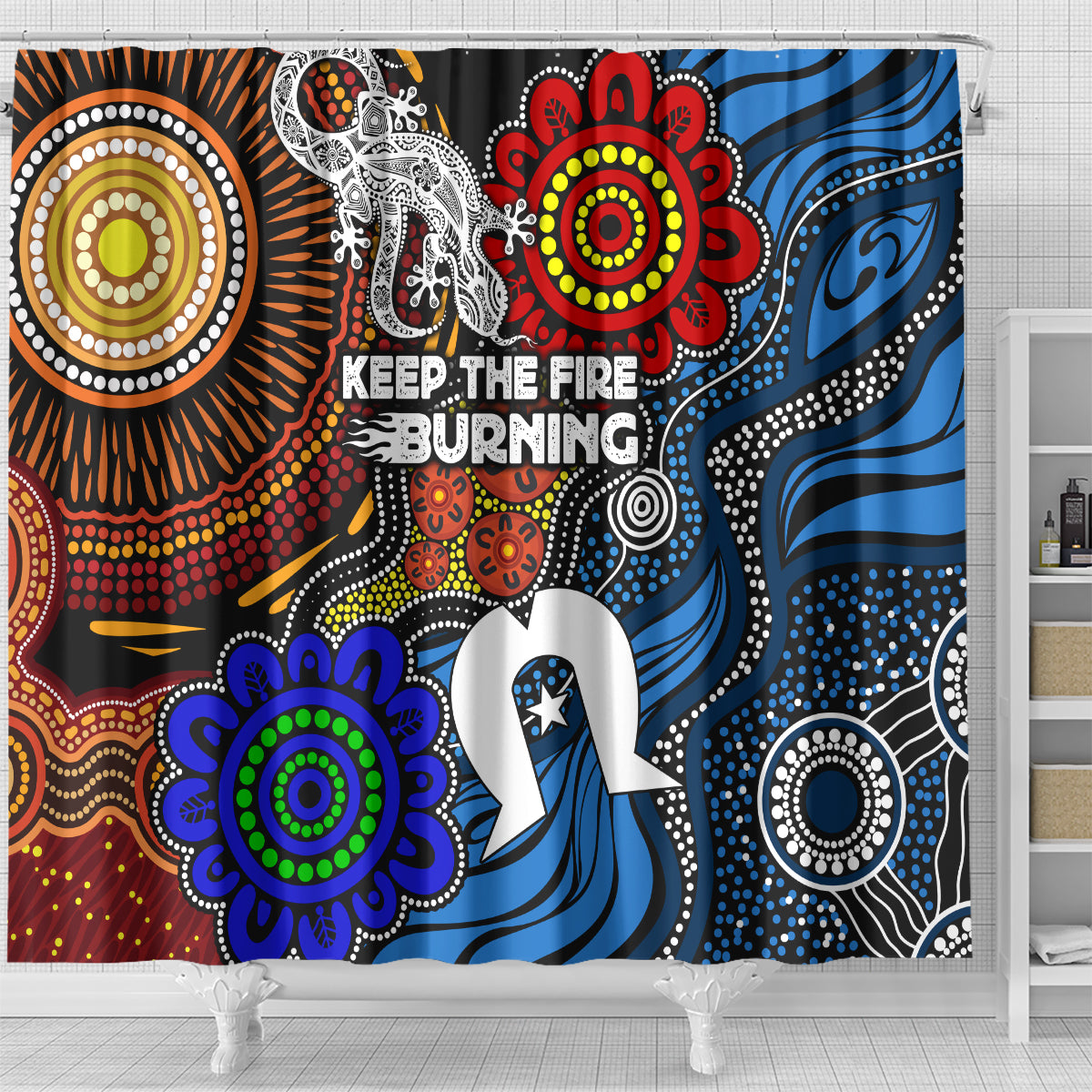 NAIDOC Week 2024 Indigenous Shower Curtain Keep The Fire Burning