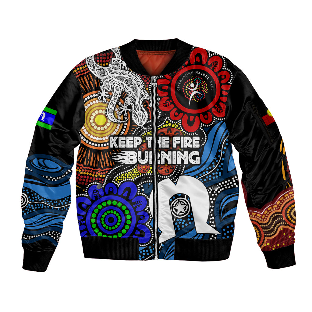 NAIDOC Week 2024 Indigenous Sleeve Zip Bomber Jacket Keep The Fire Burning