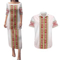 Lithuania Folk Pattern Vytis Motif Couples Matching Puletasi and Hawaiian Shirt