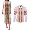 Lithuania Folk Pattern Vytis Motif Couples Matching Puletasi and Long Sleeve Button Shirt