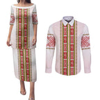 Lithuania Folk Pattern Vytis Motif Couples Matching Puletasi and Long Sleeve Button Shirt