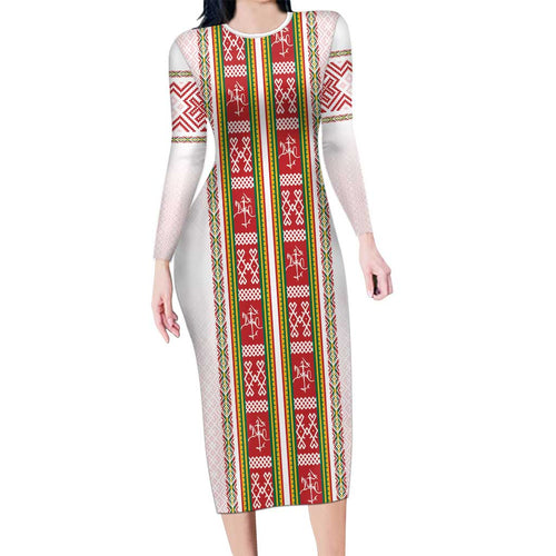 Lithuania Folk Pattern Vytis Motif Family Matching Long Sleeve Bodycon Dress and Hawaiian Shirt