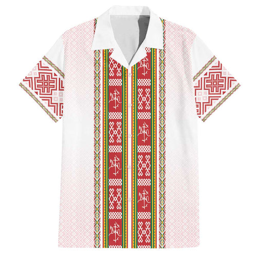 Lithuania Folk Pattern Vytis Motif Family Matching Off The Shoulder Long Sleeve Dress and Hawaiian Shirt