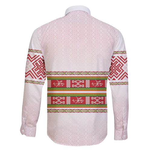 Lithuania Folk Pattern Vytis Motif Family Matching Off The Shoulder Long Sleeve Dress and Hawaiian Shirt
