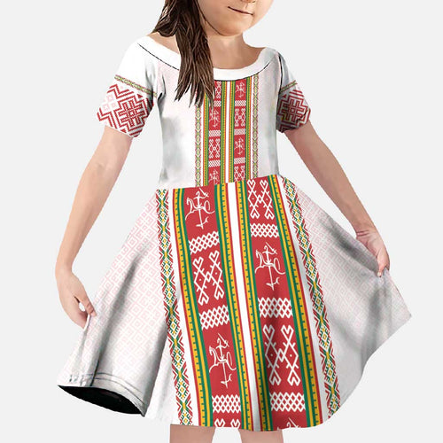 Lithuania Folk Pattern Vytis Motif Family Matching Off Shoulder Maxi Dress and Hawaiian Shirt
