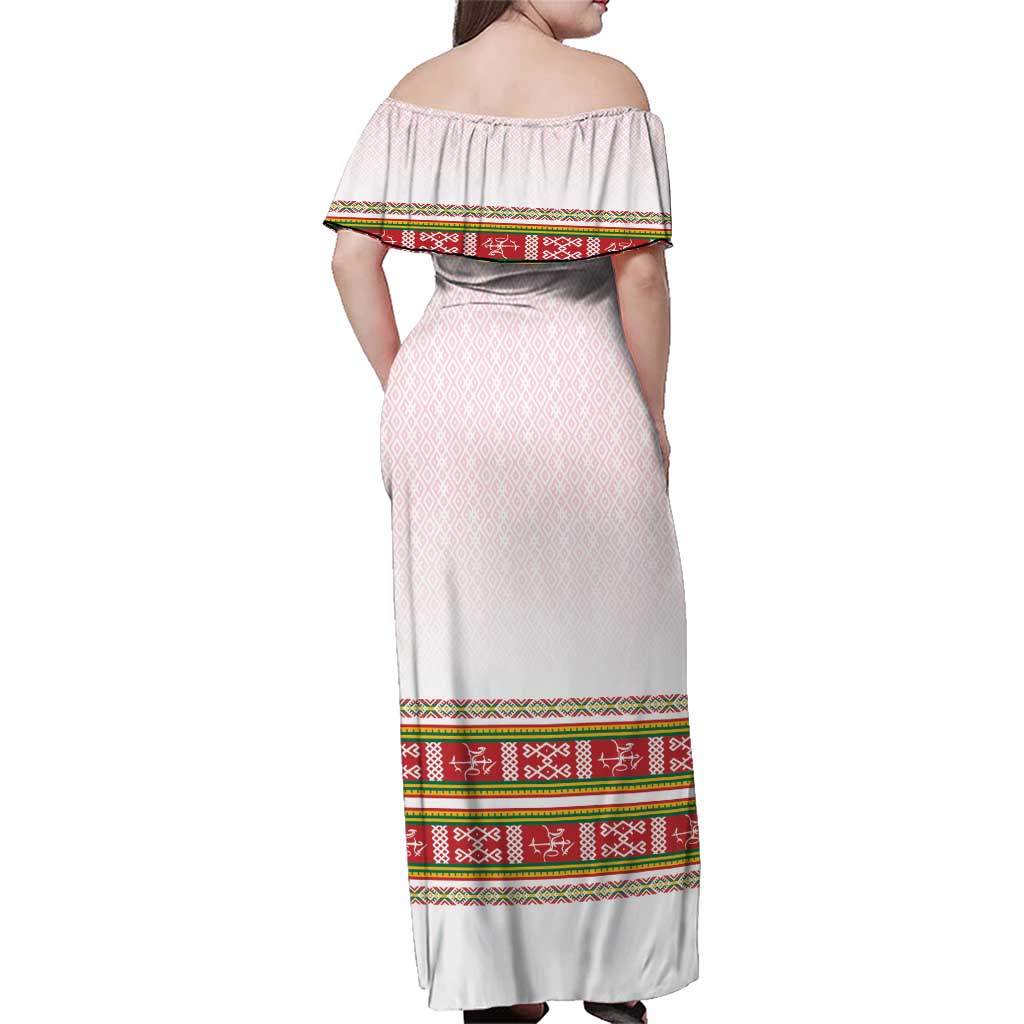 Lithuania Folk Pattern Vytis Motif Family Matching Off Shoulder Maxi Dress and Hawaiian Shirt