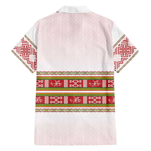 Lithuania Folk Pattern Vytis Motif Family Matching Off Shoulder Short Dress and Hawaiian Shirt